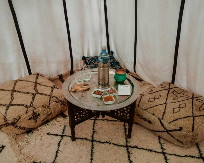 Sitting area inside the tent